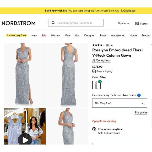 NEW $278 JS Collections [ 18‎ ] Rosalynn Embroidered V-Neck Column Gown S1326 - Picture 3 of 16